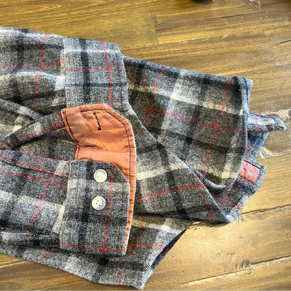 Briggs Vintage Plaid Wool Shirt Button Down Zipper Boxy Grid Window Pane Gray M - Picture 4 of 12